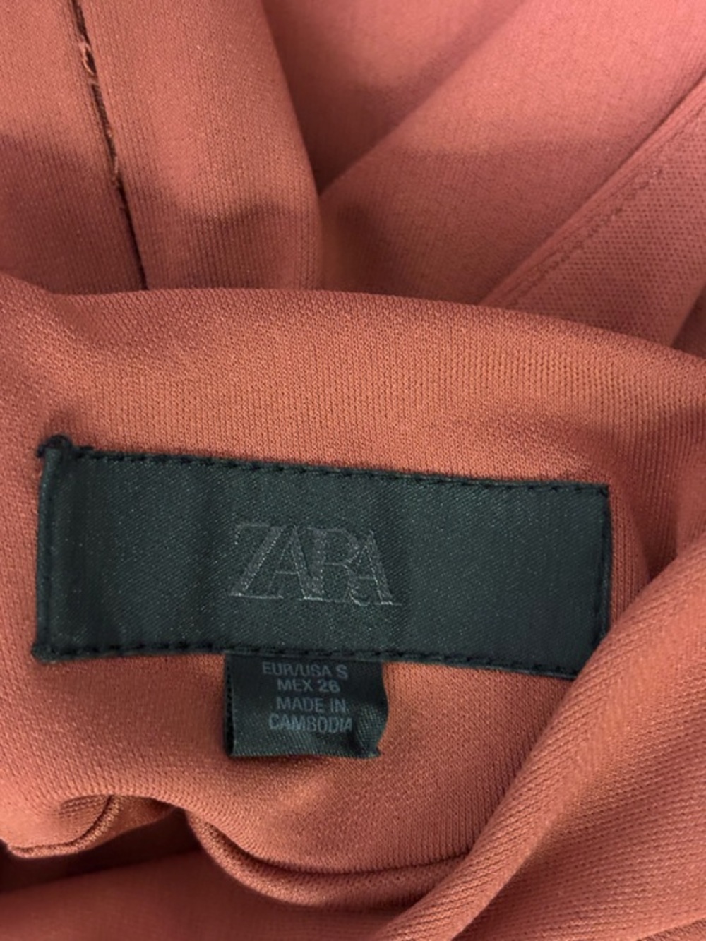 Zara Maxi Dress Small Ruched Bodycon Mock Neck Sleeveless Brown Dress - Picture 6 of 8